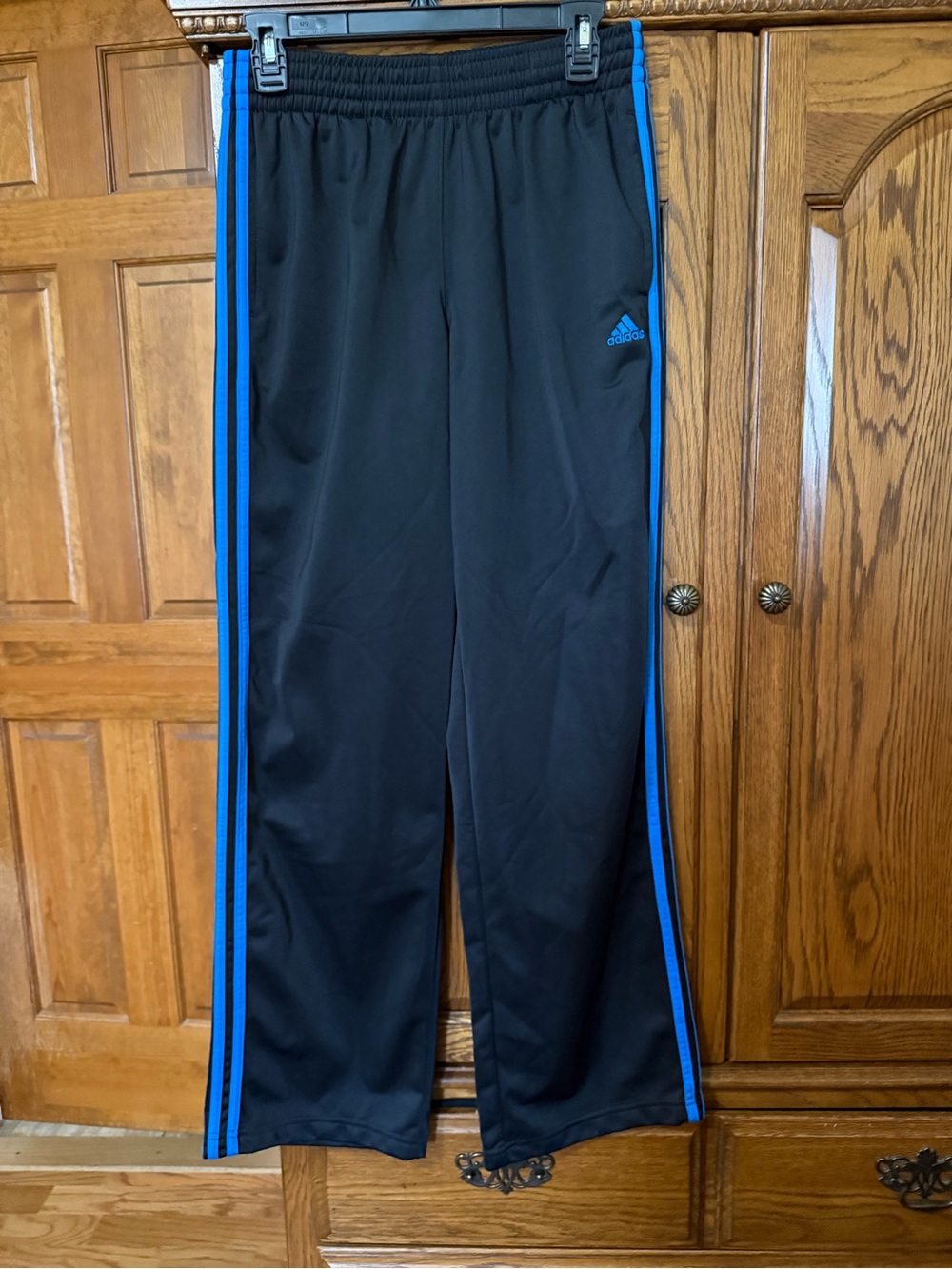Adidas mens Black Track Pants with Blue Stripes